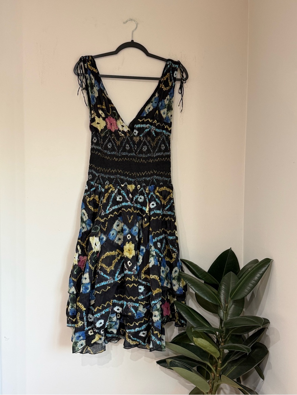 FP One Wisteria Bandhani Boho Smocked Floral Handkerchief Dress | Size S/P - Picture 2 of 6